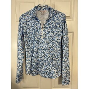Tommy Bahama Women's Quarter Zip Blue Floral Long Sleeve Golf Tennis Size Small